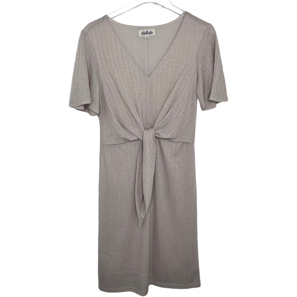 Listicle Women's Cream Tie Front Midi Dress High Waist Sheath NEW NWOT